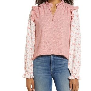 Rachel Parcell  Pink Cheetah Floral Ruffle Blouse